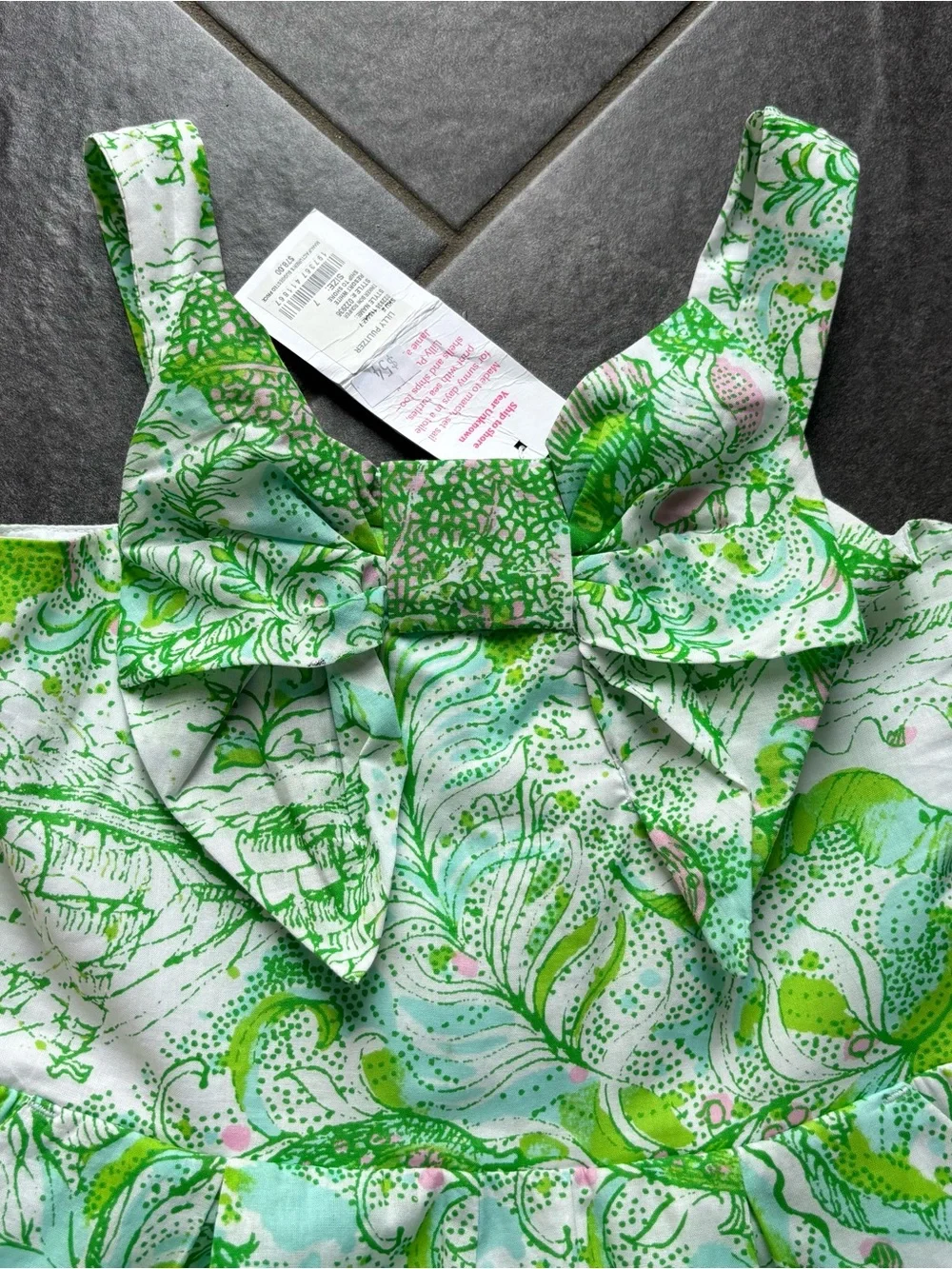 Lilly Pulitzer Janie Jack Green Floral Bow Girls Size 7 Romper